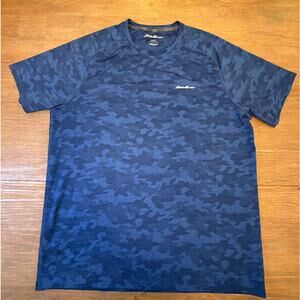 Eddie Bauer FreeDry Mens L Blue Camo Performance Shirt Moisture Wicking Athletic